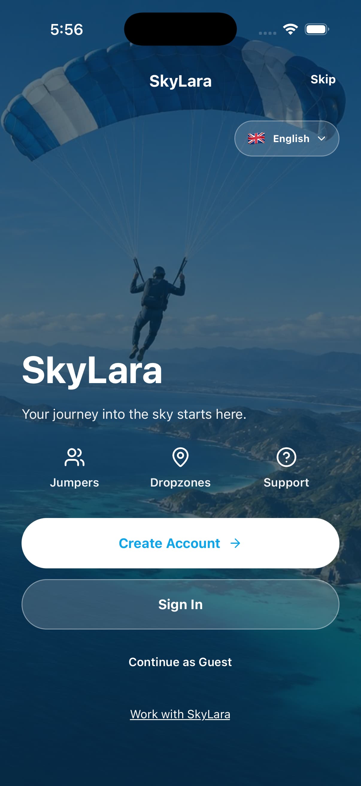 SkyLara app: Welcome